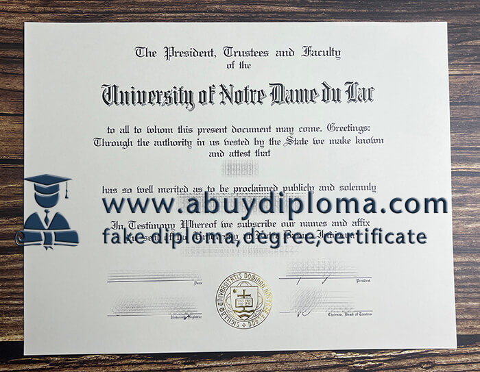 Buy University of Notre Dame du Lac fake diploma.