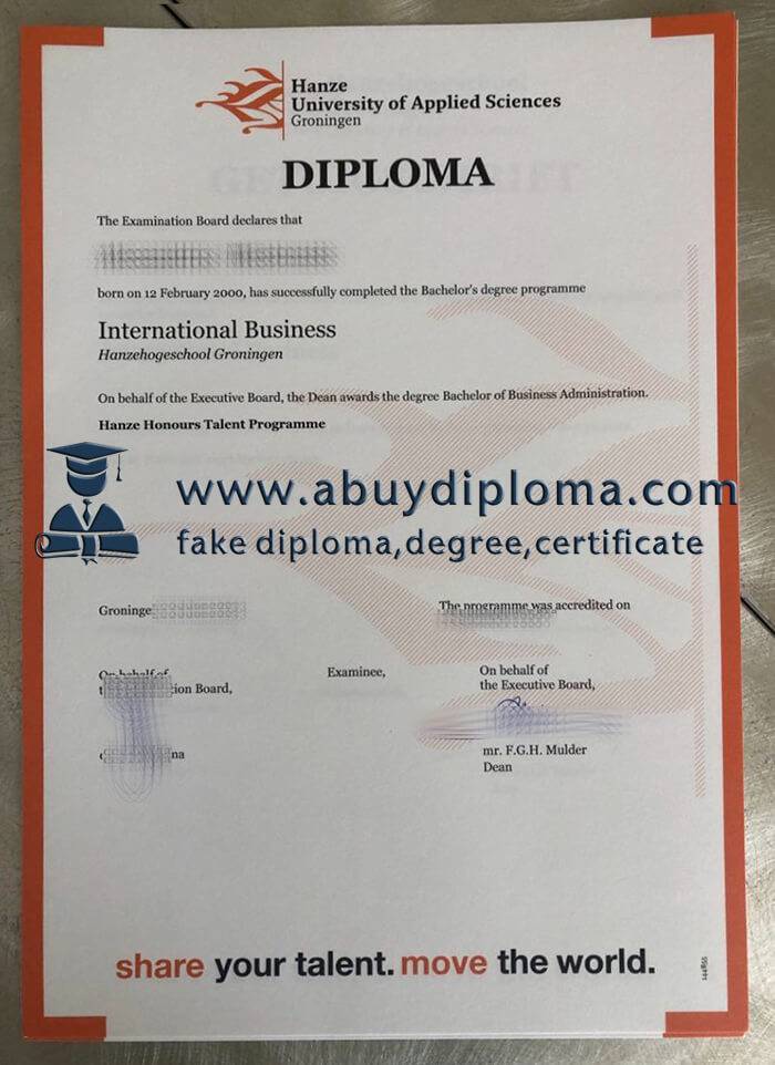 Buy Hanze University of Applied Sciences fake diploma.