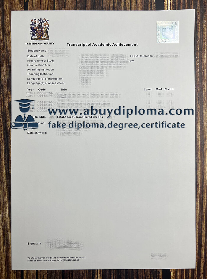 Buy Teesside University fake diploma online.